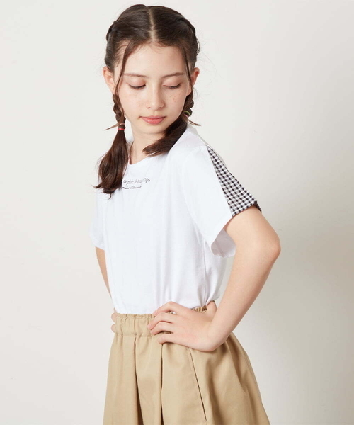 a.v.v（アーヴェヴェ）の「[100-130]ギンガムスリーブﾞTシャツ（Tシャツ/カットソー・キッズ・ライラック/オレンジ/ブラック/ホワイト・130/100/110/120）」の20枚目の写真