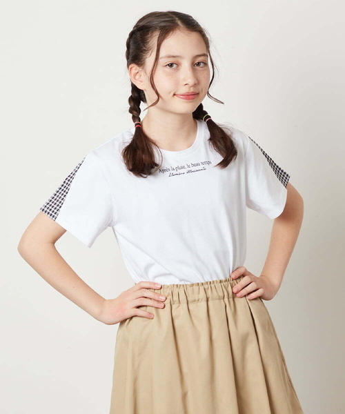 a.v.v（アーヴェヴェ）の「[100-130]ギンガムスリーブﾞTシャツ（Tシャツ/カットソー・キッズ・ライラック/オレンジ/ブラック/ホワイト・130/100/110/120）」の21枚目の写真