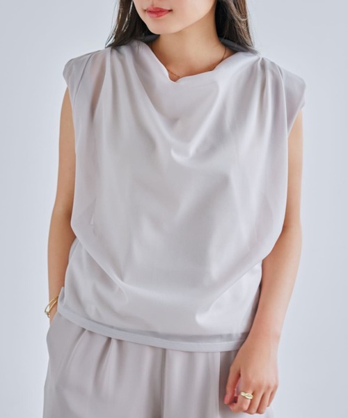 COHINA(コヒナ)の「シアードレープカットソー【低身長・小柄女性】(Tシャツ/カットソー・レディース・カーキ/ブラック/グレー・ONE SIZE)」の2枚目の写真