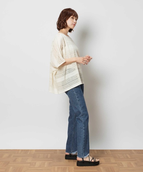 Right-on(ライトオン)の「【HONEYSUCKLE ROSE】レース編み風レイヤードトップス(アンサンブル・レディース・ブルー/ブラック/オフホワイト・M/L)」の6枚目の写真