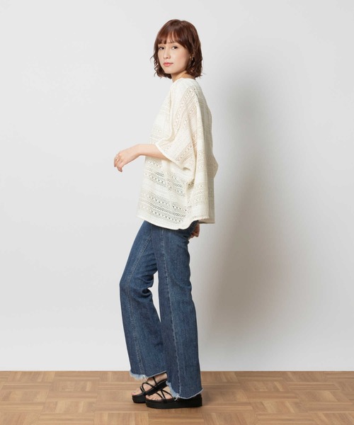 Right-on(ライトオン)の「【HONEYSUCKLE ROSE】レース編み風レイヤードトップス(アンサンブル・レディース・ブルー/ブラック/オフホワイト・M/L)」の7枚目の写真