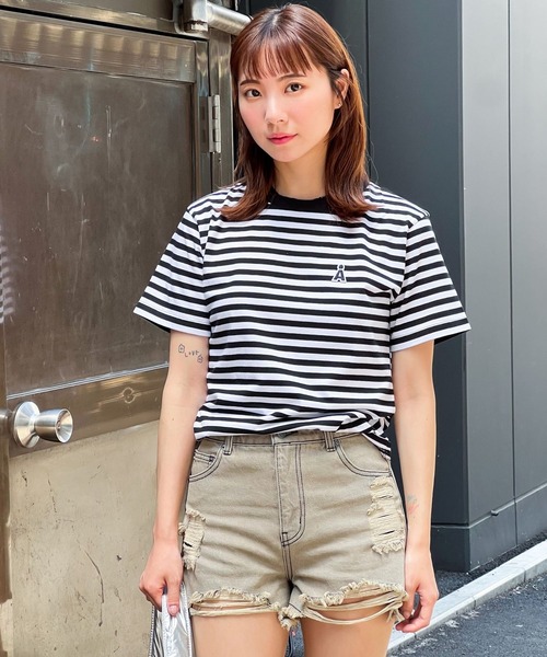 ALAND（エーランド）の「【UNISEX】ALAND／AロゴボーダーT（Tシャツ/カットソー・レディース・ブルー/ブラック/ピンク・MEDIUM/SMALL）」の6枚目の写真