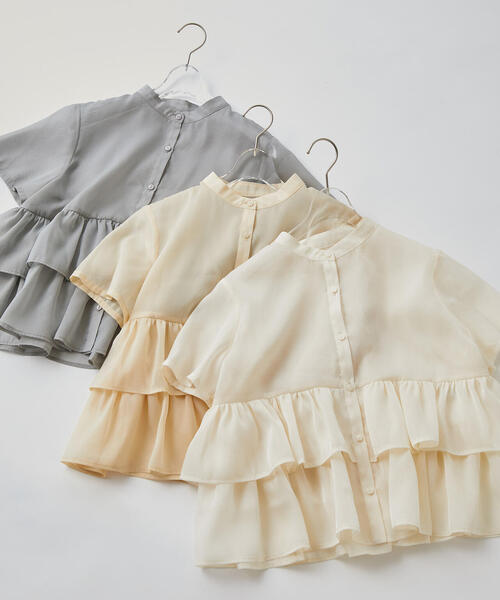 N.（N. Natural Beauty Basic）（エヌエヌナチュラルビューティーベーシック）の「◆シアーペプラムバンドカラーブラウス（シャツ/ブラウス・レディース・イエロー/オフホワイト/グレー・MEDIUM）」の13枚目の写真