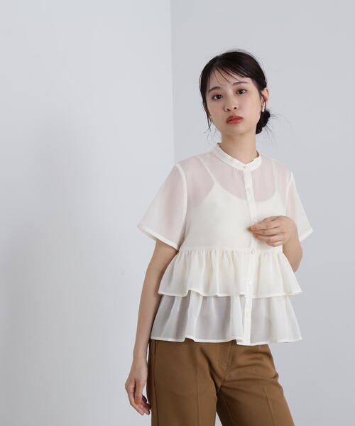 N.（N. Natural Beauty Basic）（エヌエヌナチュラルビューティーベーシック）の「◆シアーペプラムバンドカラーブラウス（シャツ/ブラウス・レディース・イエロー/オフホワイト/グレー・MEDIUM）」の15枚目の写真
