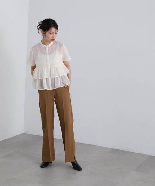 N.（N. Natural Beauty Basic）（エヌエヌナチュラルビューティーベーシック）の「◆シアーペプラムバンドカラーブラウス（シャツ/ブラウス・レディース・イエロー/オフホワイト/グレー・MEDIUM）」の16枚目の写真