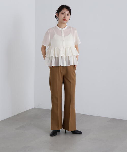 N.（N. Natural Beauty Basic）（エヌエヌナチュラルビューティーベーシック）の「◆シアーペプラムバンドカラーブラウス（シャツ/ブラウス・レディース・イエロー/オフホワイト/グレー・MEDIUM）」の17枚目の写真