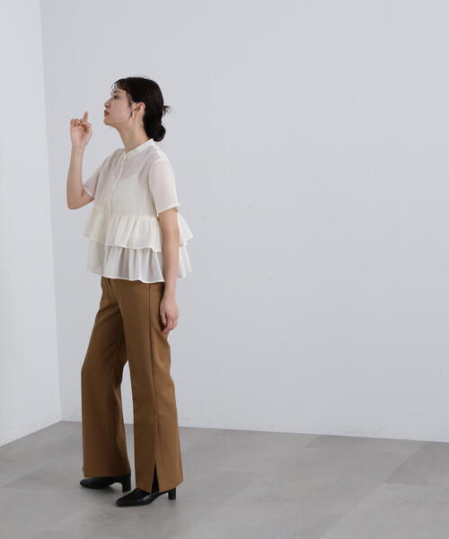 N.（N. Natural Beauty Basic）（エヌエヌナチュラルビューティーベーシック）の「◆シアーペプラムバンドカラーブラウス（シャツ/ブラウス・レディース・イエロー/オフホワイト/グレー・MEDIUM）」の18枚目の写真