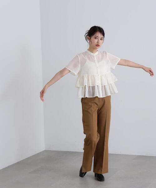 N.（N. Natural Beauty Basic）（エヌエヌナチュラルビューティーベーシック）の「◆シアーペプラムバンドカラーブラウス（シャツ/ブラウス・レディース・イエロー/オフホワイト/グレー・MEDIUM）」の19枚目の写真