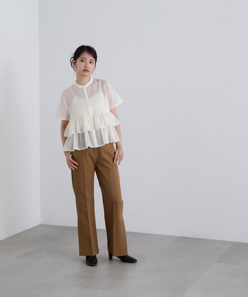 N.（N. Natural Beauty Basic）（エヌエヌナチュラルビューティーベーシック）の「◆シアーペプラムバンドカラーブラウス（シャツ/ブラウス・レディース・イエロー/オフホワイト/グレー・MEDIUM）」の20枚目の写真
