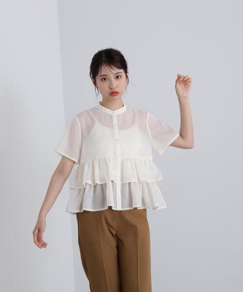 N.（N. Natural Beauty Basic）（エヌエヌナチュラルビューティーベーシック）の「◆シアーペプラムバンドカラーブラウス（シャツ/ブラウス・レディース・イエロー/オフホワイト/グレー・MEDIUM）」の21枚目の写真