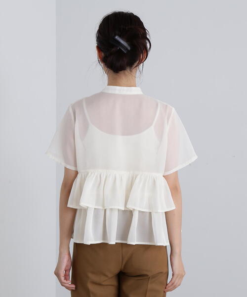 N.（N. Natural Beauty Basic）（エヌエヌナチュラルビューティーベーシック）の「◆シアーペプラムバンドカラーブラウス（シャツ/ブラウス・レディース・イエロー/オフホワイト/グレー・MEDIUM）」の9枚目の写真
