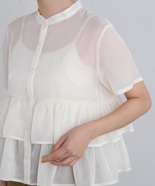 N.（N. Natural Beauty Basic）（エヌエヌナチュラルビューティーベーシック）の「◆シアーペプラムバンドカラーブラウス（シャツ/ブラウス・レディース・イエロー/オフホワイト/グレー・MEDIUM）」の11枚目の写真