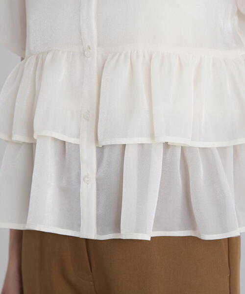 N.（N. Natural Beauty Basic）（エヌエヌナチュラルビューティーベーシック）の「◆シアーペプラムバンドカラーブラウス（シャツ/ブラウス・レディース・イエロー/オフホワイト/グレー・MEDIUM）」の12枚目の写真