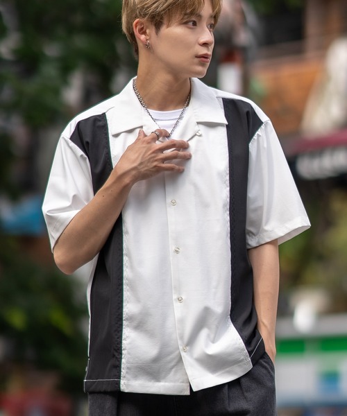 SIDEWAY STANCE(サイドウェイスタンス)の「ストレッチ バイパターン 半袖シャツ(シャツ/ブラウス・メンズ・ブラック/ホワイト/ブラウン・MEDIUM/LARGE/X-LARGE)」の1枚目の写真