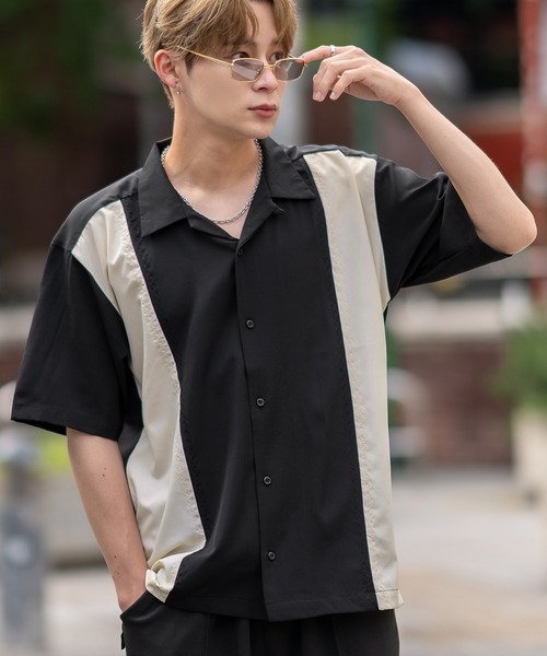 SIDEWAY STANCE(サイドウェイスタンス)の「ストレッチ バイパターン 半袖シャツ(シャツ/ブラウス・メンズ・ブラック/ホワイト/ブラウン・MEDIUM/LARGE/X-LARGE)」の2枚目の写真