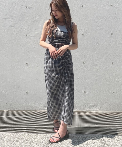 one way（ワンウェイ）の「チェックドロストキャミワンピース