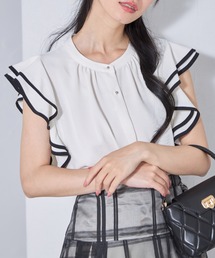 【ZOZO限定】フリルスリーブバイカラーブラウス
