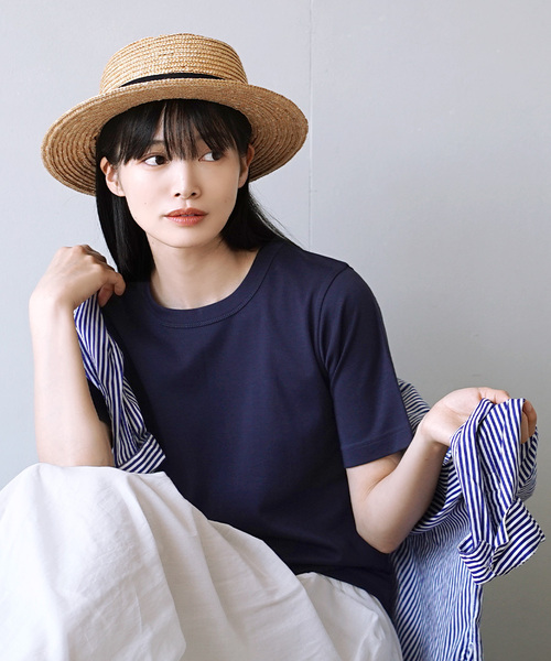 zootie（ズーティー）の「【きちんとしたい日もTシャツを。】シルキースムースコットン Tシャツ［5分袖］（Tシャツ/カットソー・レディース・ライトブルー/グレイッシュベージュ/ブラック/オフホワイト/ネイビー/ミント/黄土色系/ライトグレー・LL/L/M）」の13枚目の写真
