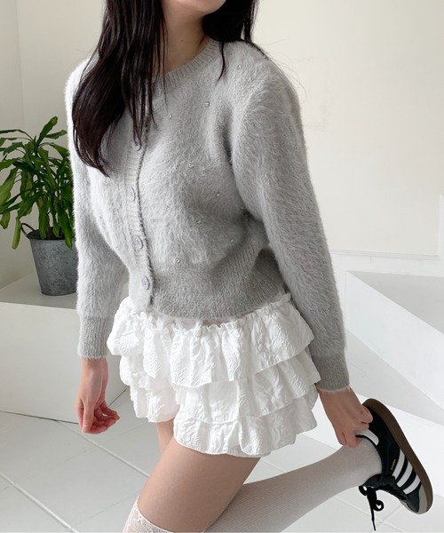 Teem Store（チームストア）の「ビジューショートニットカーディガン（カーディガン/ボレロ・レディース・ホワイト/グレー/ブラック・F）」の5枚目の写真