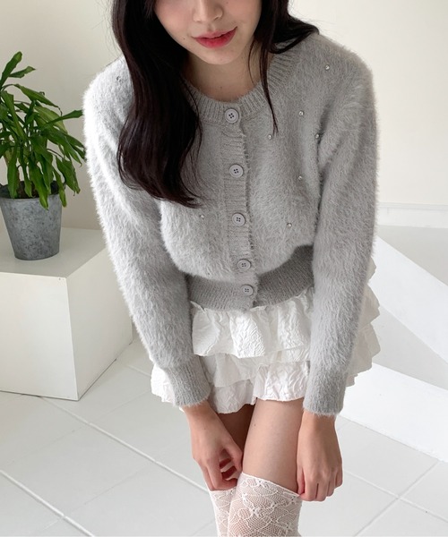 Teem Store（チームストア）の「ビジューショートニットカーディガン（カーディガン/ボレロ・レディース・ホワイト/グレー/ブラック・F）」の4枚目の写真