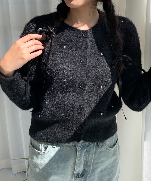 Teem Store（チームストア）の「ビジューショートニットカーディガン（カーディガン/ボレロ・レディース・ホワイト/グレー/ブラック・F）」の12枚目の写真
