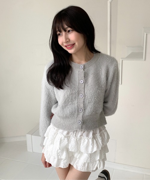 Teem Store（チームストア）の「ビジューショートニットカーディガン（カーディガン/ボレロ・レディース・ホワイト/グレー/ブラック・F）」の16枚目の写真