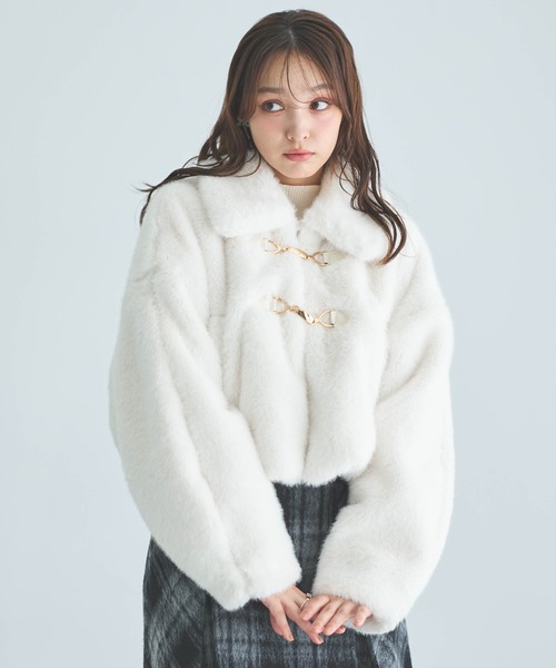 INGNI（イング）の「ビット付エコファージャケット（その他アウター・レディース・ベージュ/ライトグレー/アイボリー・M）」の2枚目の写真