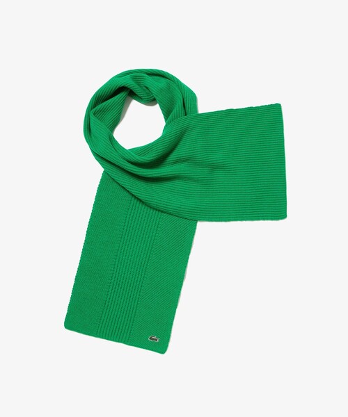 LACOSTE(ラコステ)の「編み地切替え ウールニットマフラー / ワントーンカラーリングストール(マフラー・レディース・オフホワイト/ダークネイビー/グリーン・FREE)」の2枚目の写真