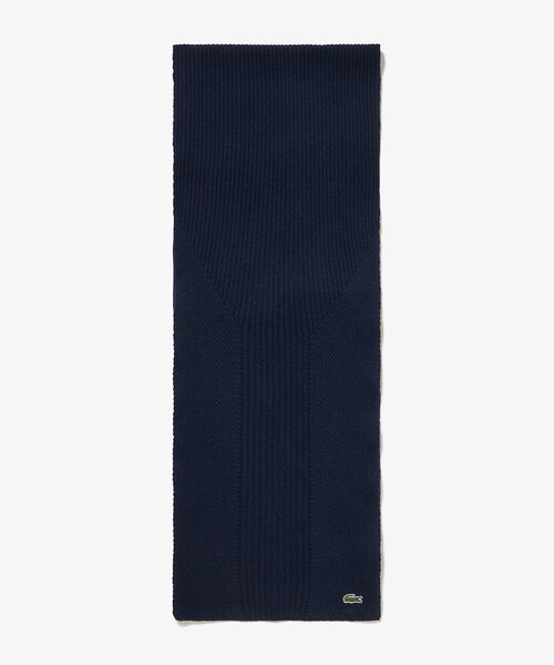 LACOSTE(ラコステ)の「編み地切替え ウールニットマフラー / ワントーンカラーリングストール(マフラー・レディース・オフホワイト/ダークネイビー/グリーン・FREE)」の5枚目の写真