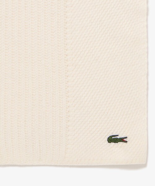 LACOSTE(ラコステ)の「編み地切替え ウールニットマフラー / ワントーンカラーリングストール(マフラー・レディース・オフホワイト/ダークネイビー/グリーン・FREE)」の8枚目の写真