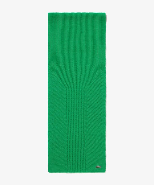 LACOSTE(ラコステ)の「編み地切替え ウールニットマフラー / ワントーンカラーリングストール(マフラー・レディース・オフホワイト/ダークネイビー/グリーン・FREE)」の9枚目の写真