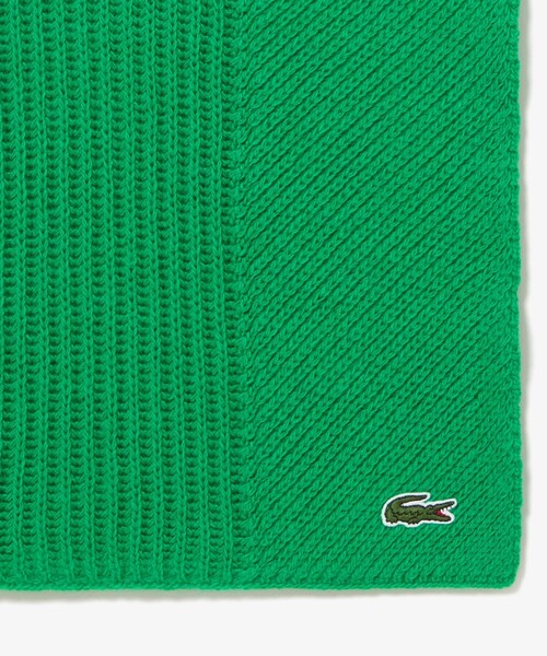 LACOSTE(ラコステ)の「編み地切替え ウールニットマフラー / ワントーンカラーリングストール(マフラー・レディース・オフホワイト/ダークネイビー/グリーン・FREE)」の10枚目の写真