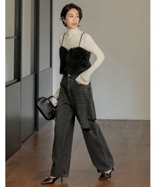 Re:EDIT（リエディ）の「[2024-25 WINTER COLLECTION]前後2WAYフェザーボアバルーンビスチェ（キャミソール・レディース・グレー/ブラック/アイボリー・MEDIUM/LARGE）」の14枚目の写真