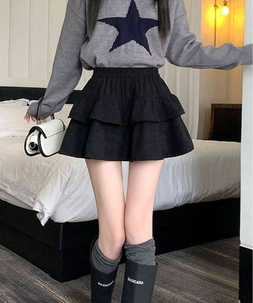 kirakiraShop(キラキラショップ)の「コーデュロイ フリル ミニ スカート(スカート・レディース・ブラック/ホワイト/ベージュ・M/L/S)」の8枚目の写真