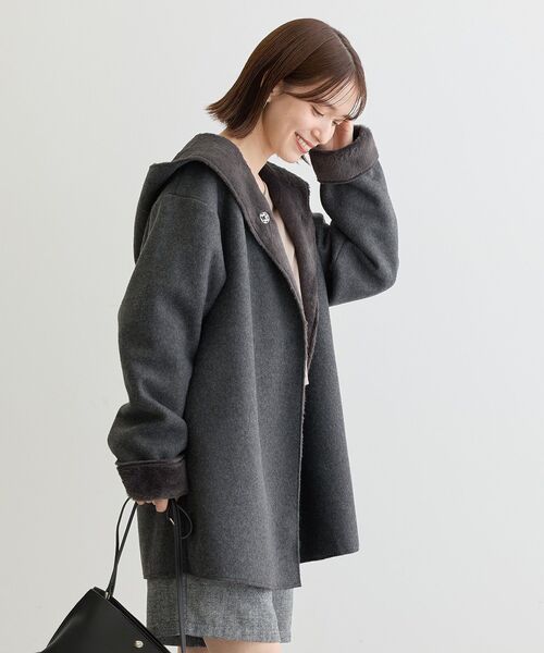 Green Parks(グリーンパークス)の「フーディガウンコート(その他アウター・レディース・モカ/チャコールグレー/ライトベージュ・FREE)」の16枚目の写真