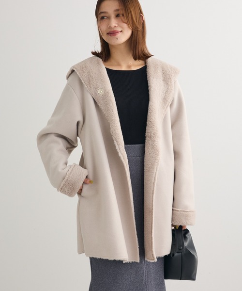 Green Parks(グリーンパークス)の「フーディガウンコート(その他アウター・レディース・モカ/チャコールグレー/ライトベージュ・FREE)」の3枚目の写真