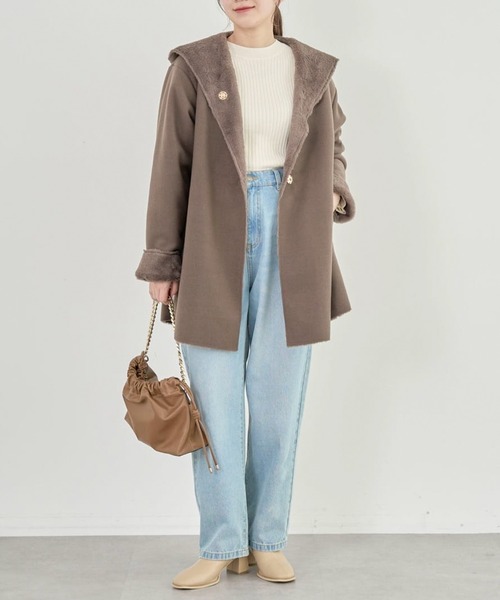 Green Parks(グリーンパークス)の「フーディガウンコート(その他アウター・レディース・モカ/チャコールグレー/ライトベージュ・FREE)」の7枚目の写真