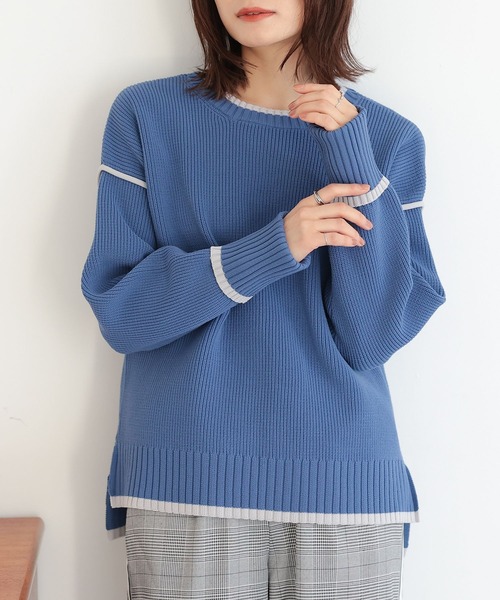 n'OrLABEL(ノアールレーベル)の「配色ラインスポンジニット(ニット/セーター・レディース・アイボリー/ブルー/ブラック・1/2)」の13枚目の写真