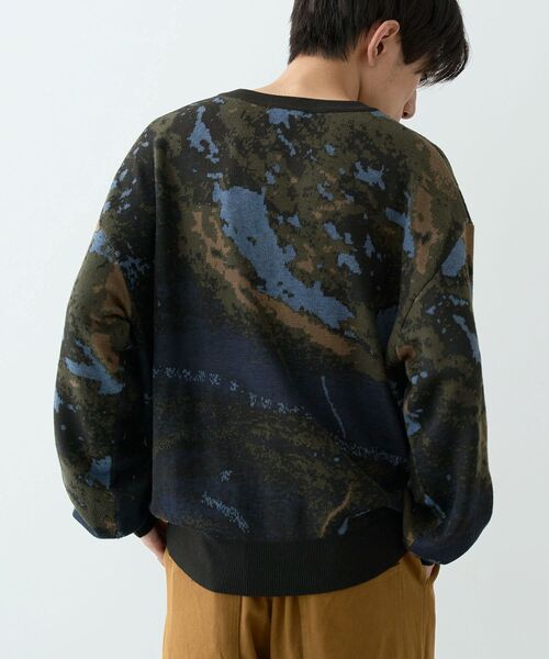 6408【美品】ブリーフィング　カモフラ柄クルーネックニット　迷彩　ブラック 6408【美品】ブリーフィング カモフラ柄クルーネックニット 迷彩