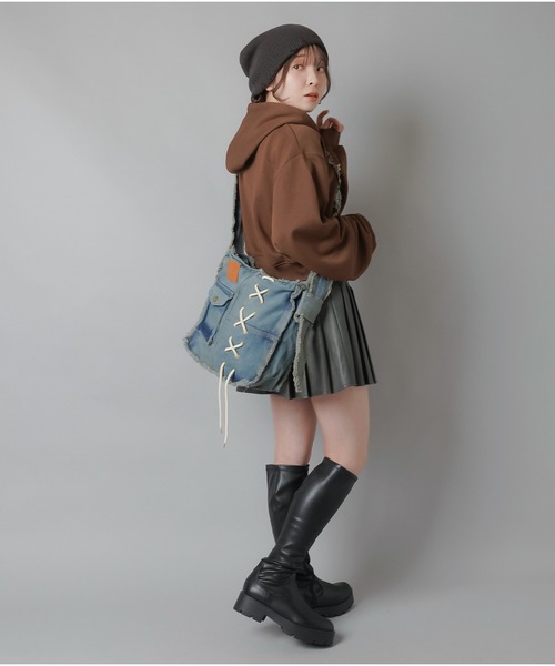 【フローレンス】刺繍デニムバック　No.628　&　ショルダーベルト セール】デニムショルダーバッグ/レースアップ（ショルダー