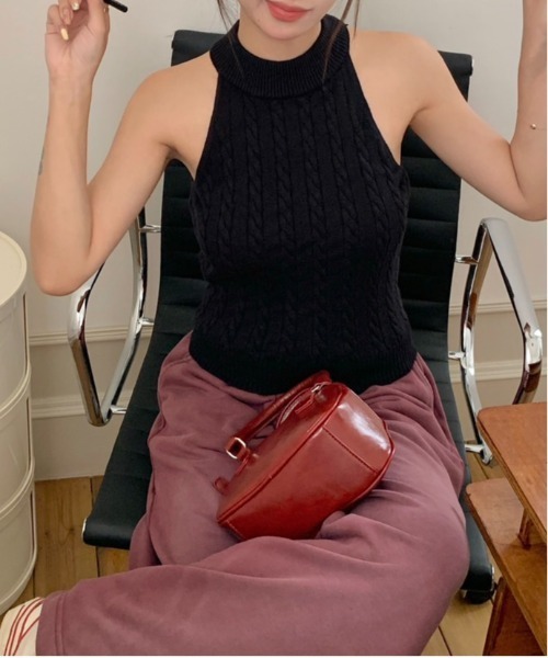 maisondedolce.glow knit アメリカンスリーブ ケーブルニット