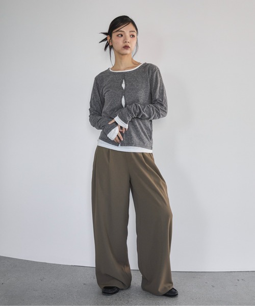 feepur（フェピュール）の「リラックスタックパンツ（スラックス・レディース・チャコールグレー/ベージュ/ブラック・SMALL/MEDIUM）」の4枚目の写真