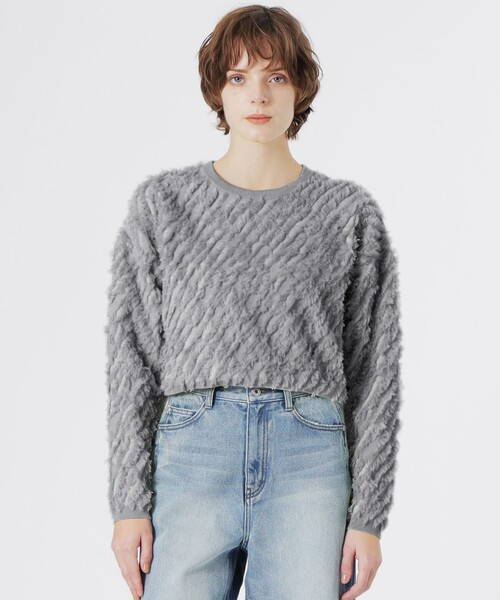 LOVELESS（ラブレス）の「カットジャガードプルオーバー（Tシャツ/カットソー・レディース・ブルー系その他2/オフホワイト/グレー/ライトグリーン・36）」の2枚目の写真