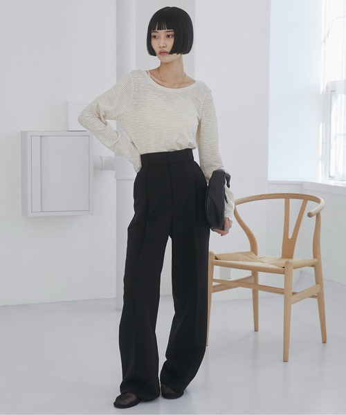 ANGIE(アンジー)の「ボーダー バックオープン シアートップス(Tシャツ/カットソー・レディース・ブラック系その他/オレンジ系その他/グレー系その他/ベージュ系その他・FREE)」の5枚目の写真