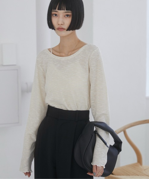 ANGIE(アンジー)の「ボーダー バックオープン シアートップス(Tシャツ/カットソー・レディース・ブラック系その他/オレンジ系その他/グレー系その他/ベージュ系その他・FREE)」の16枚目の写真