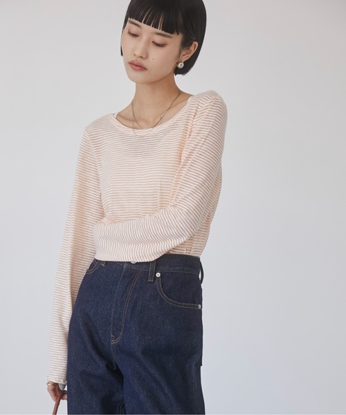 ANGIE(アンジー)の「ボーダー バックオープン シアートップス(Tシャツ/カットソー・レディース・ブラック系その他/オレンジ系その他/グレー系その他/ベージュ系その他・FREE)」の22枚目の写真