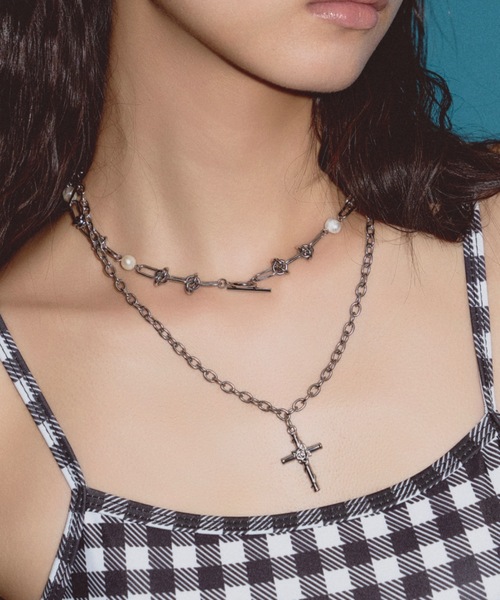DTYYPE（ドタイプ）の「パールクロス2連ネックレス（ネックレス・レディース・シルバー・FREE）」の14枚目の写真
