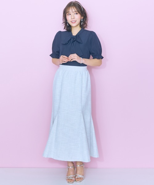 marun（マルン）の「＜大きいサイズ＞サマーツイードマーメイドスカート marun（スカート・レディース・ブラック系/ホワイト系・L/LL/3L/4L/5L）」の5枚目の写真