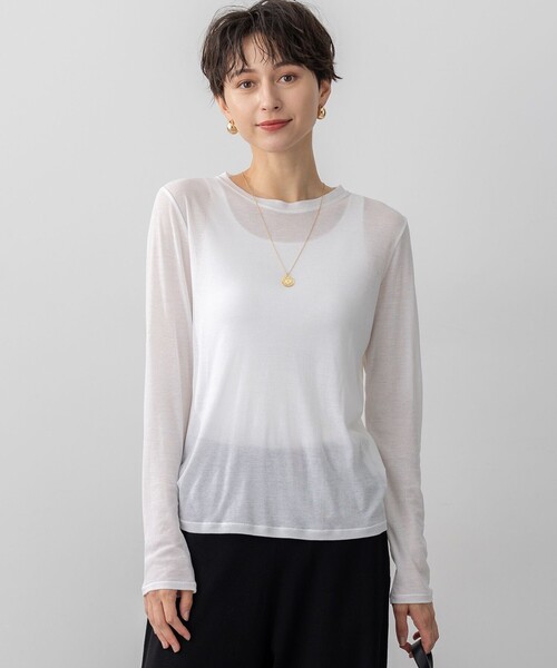 23区 S(ニジュウサンクチイサイサイズ)の「【Oggi5月号掲載/洗える】シアー レイヤード TEE(Tシャツ/カットソー・レディース・ベージュ系/ブラック系/ライトイエロー系/サックスブルー系/ホワイト系・32)」の1枚目の写真