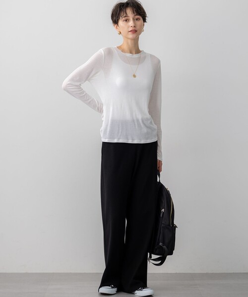 23区 S(ニジュウサンクチイサイサイズ)の「【Oggi5月号掲載/洗える】シアー レイヤード TEE(Tシャツ/カットソー・レディース・ベージュ系/ブラック系/ライトイエロー系/サックスブルー系/ホワイト系・32)」の8枚目の写真